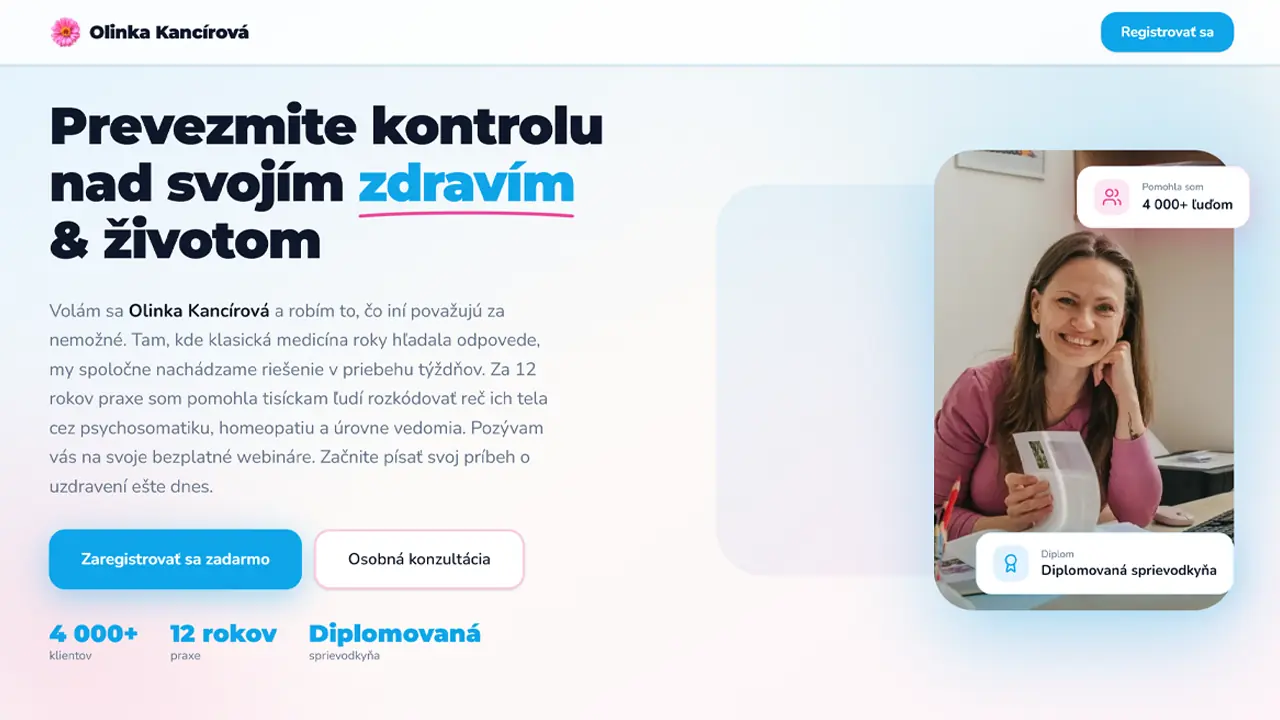 Screenshot webu Webinár Olinka Kancírová
