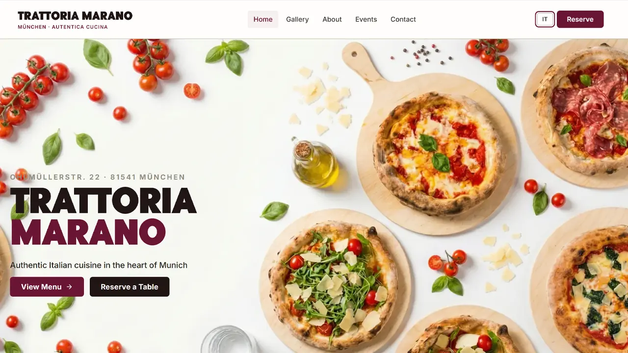 Screenshot webu Trattoria Marano