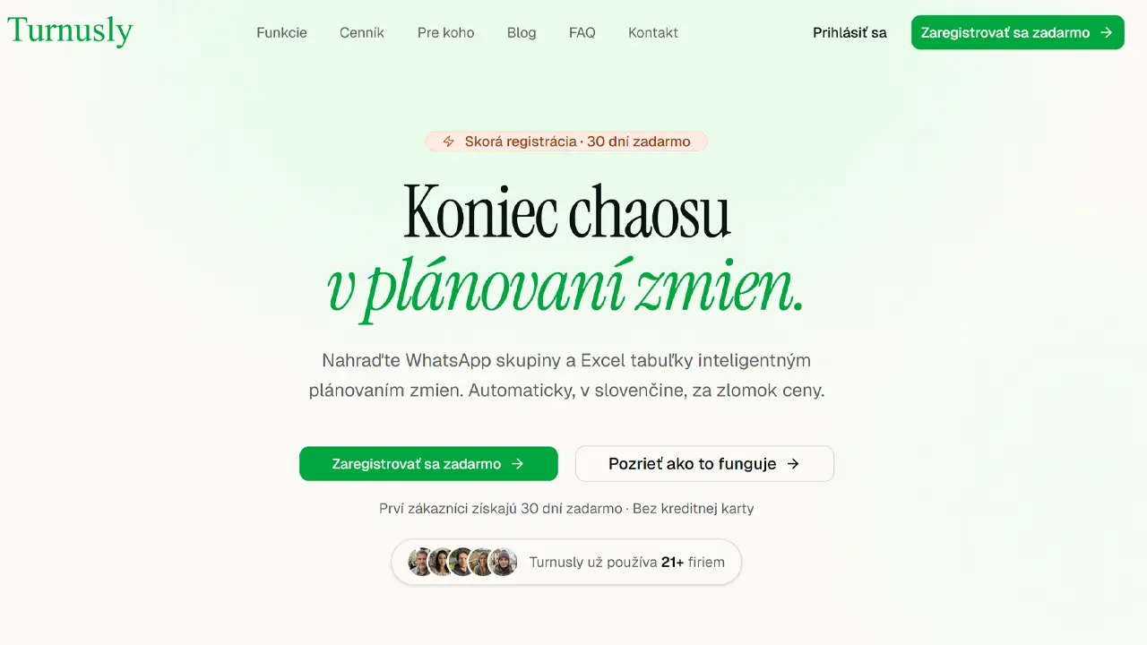 Screenshot webu Turnusly.sk